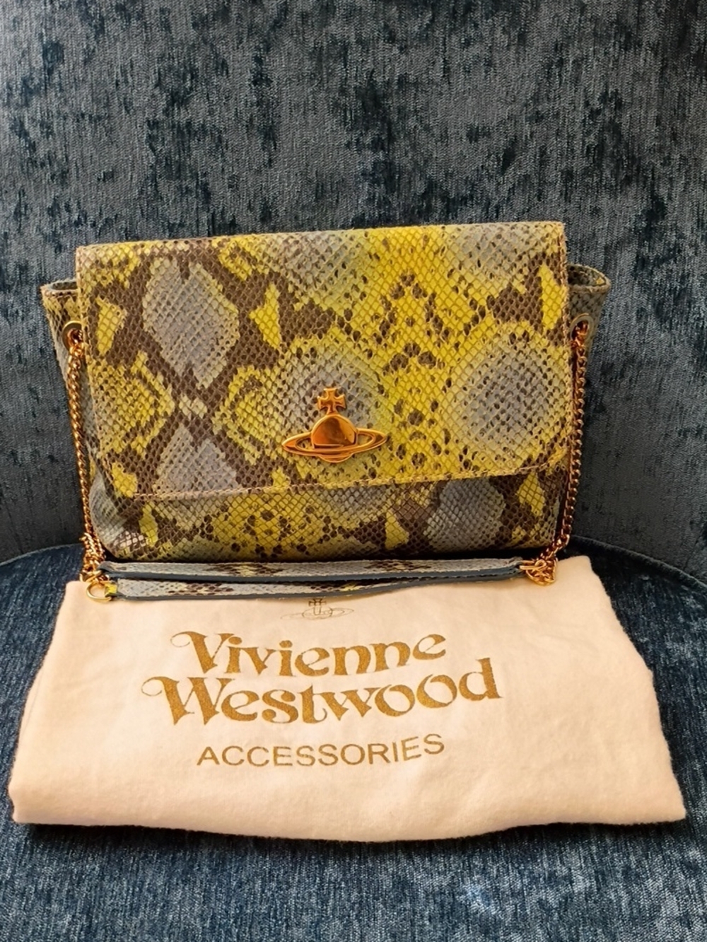 Vivienne Westwood Blue And Green Snake Print Bag